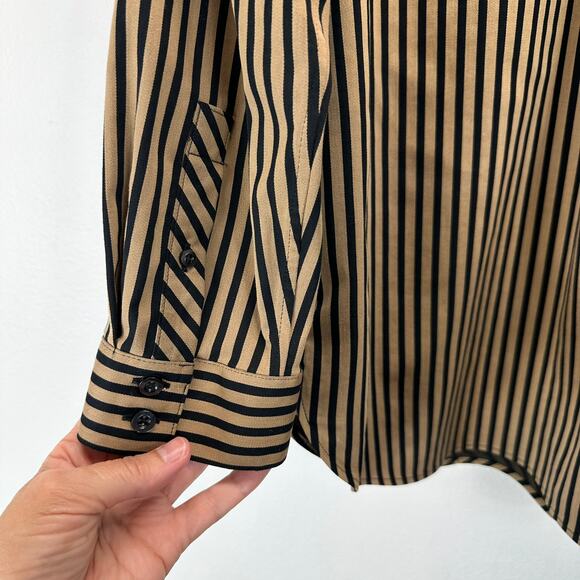 Chico's Striped Long Sleeve Button Up Shirt Brown Black No Iron 2 Large - Picture 3 of 9